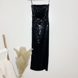 NWOT Moda International Black Sequin Strapless Dress